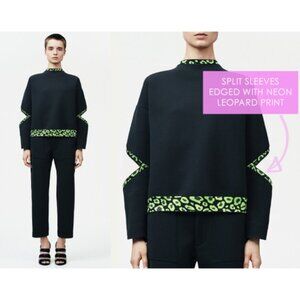 Christopher Kane Green Leopard Mock Neck Long Sleeve Sweatshirt Size Medium